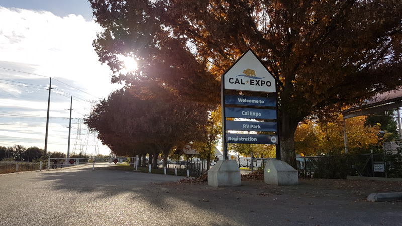 Entrance sign at Cal Expo RV Park