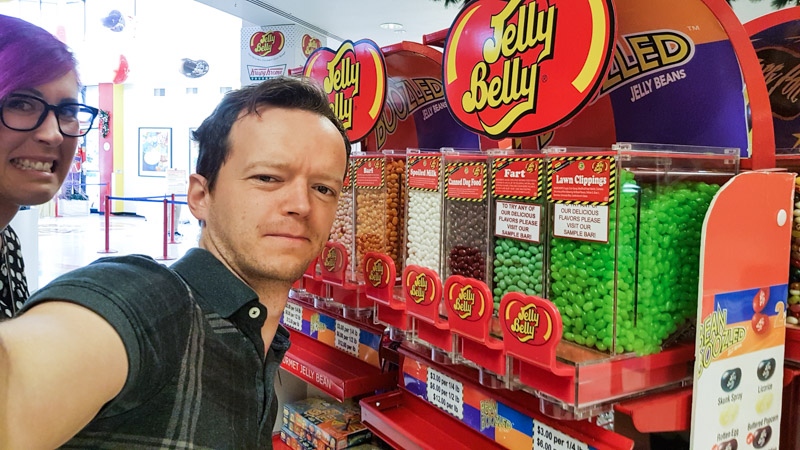 Kevin and Leanne inside the Jelly Belly store