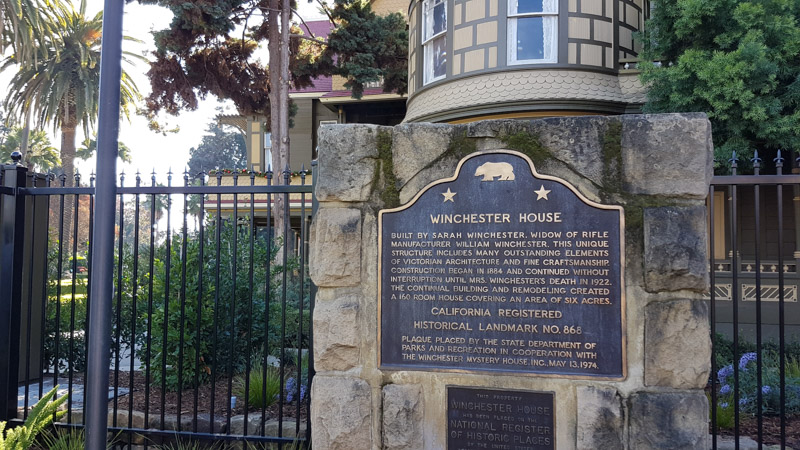 At the entrance of the Winchester House