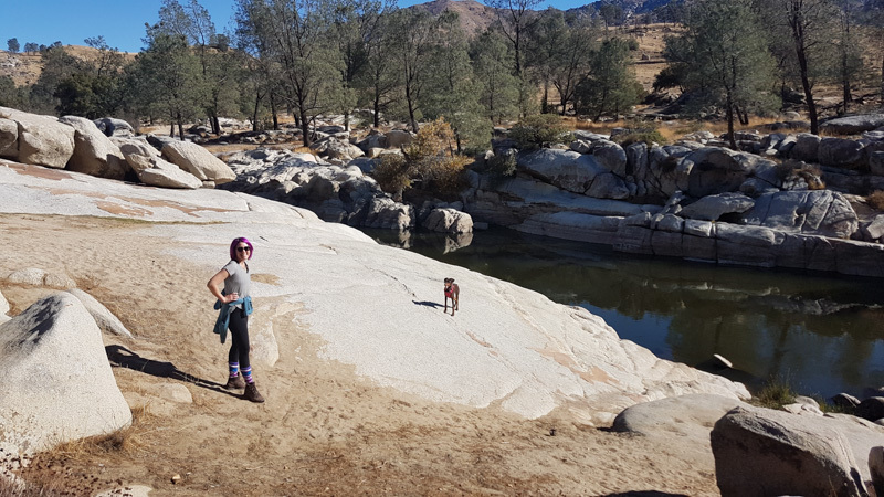 Leanne and Coconut by the river at the Keysville BLM