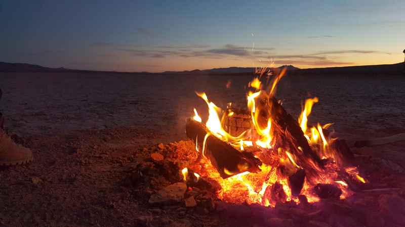 Campfire by the Silurian Hills, near Baker, CA