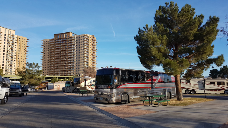 A Marathon Coach in Las Vegas at Oasis RV Park.