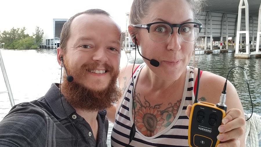 Leanne and Kevin with Vokkero Guardian headsets