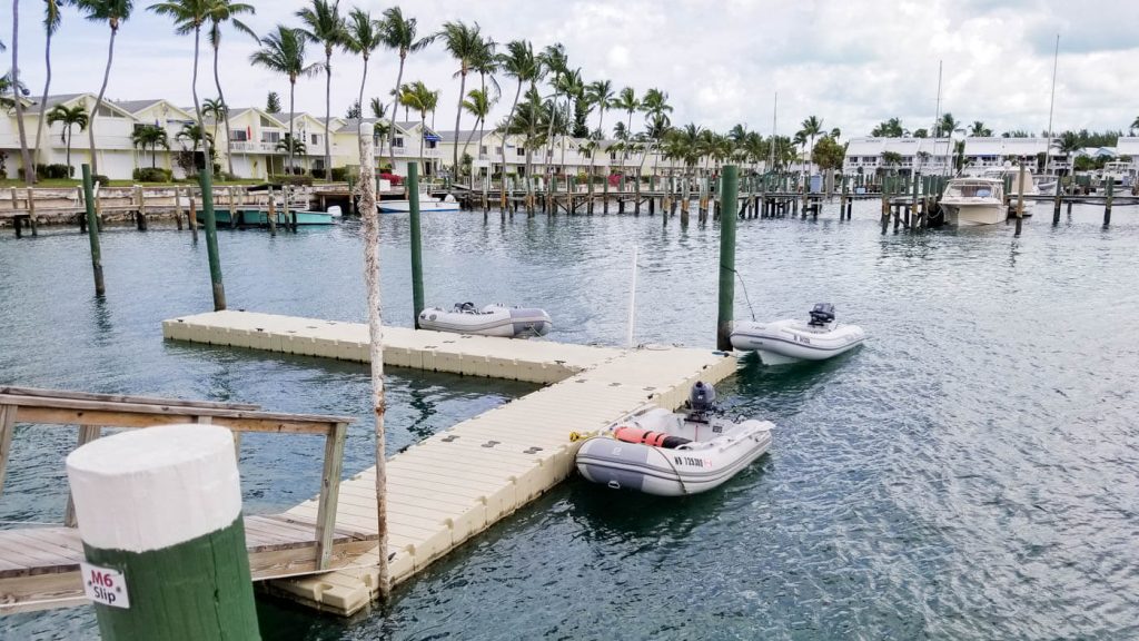 The dinghy dock at Treasure Cay