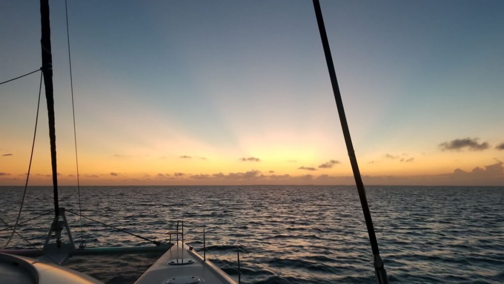 SV Seamlessly anchored by Treasure Cay, Bahamas