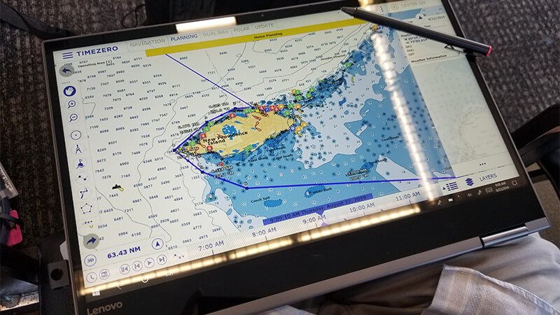 TimeZero route planning software on tablet PC