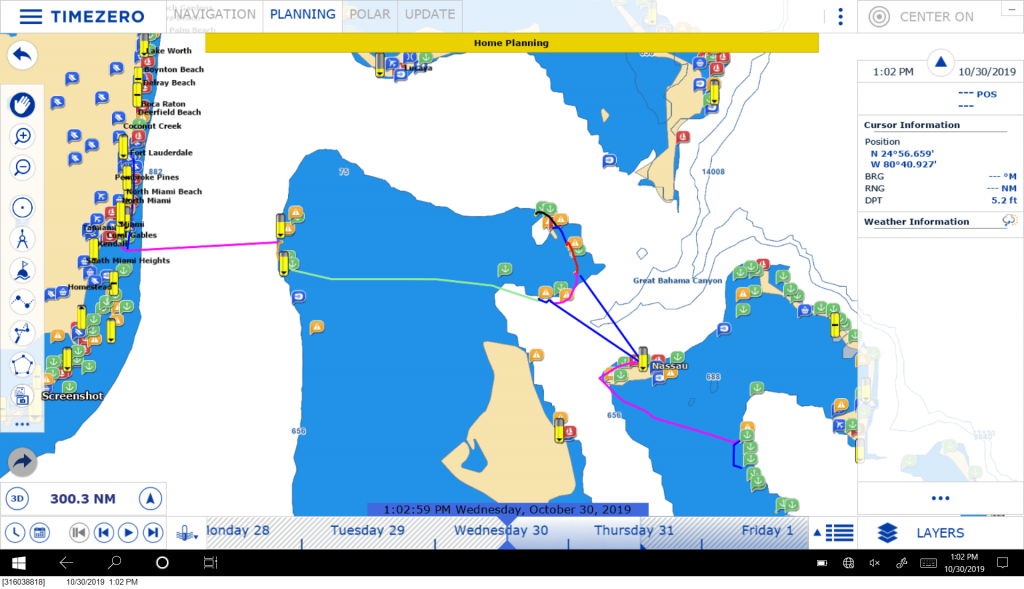 TimeZero screenshot of route to Bahamas