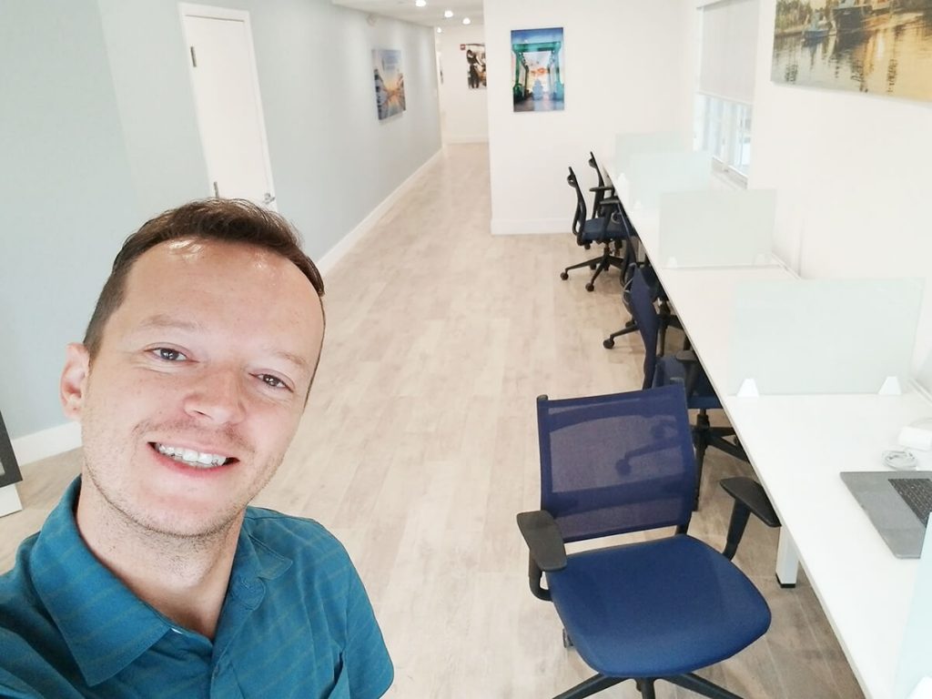 Kevin in the co-working space at LMC in building 2019